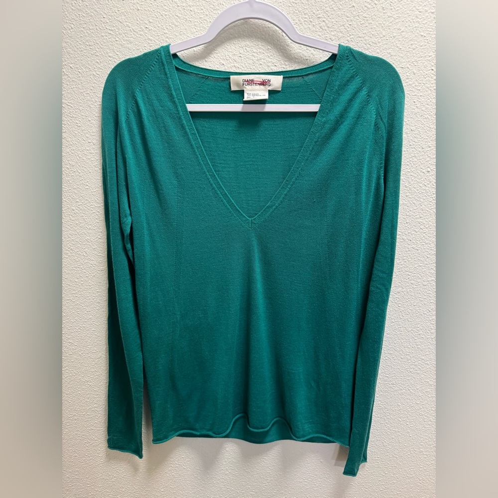 Diane Von Furstenberg Long Sleeve Blouse New Royal Seamless Top Lightweight XS P